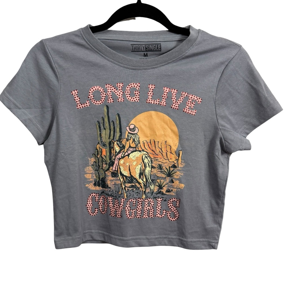 Thirty Single Long Live Cowgirls Graphic Crop Tee Medium NWOT